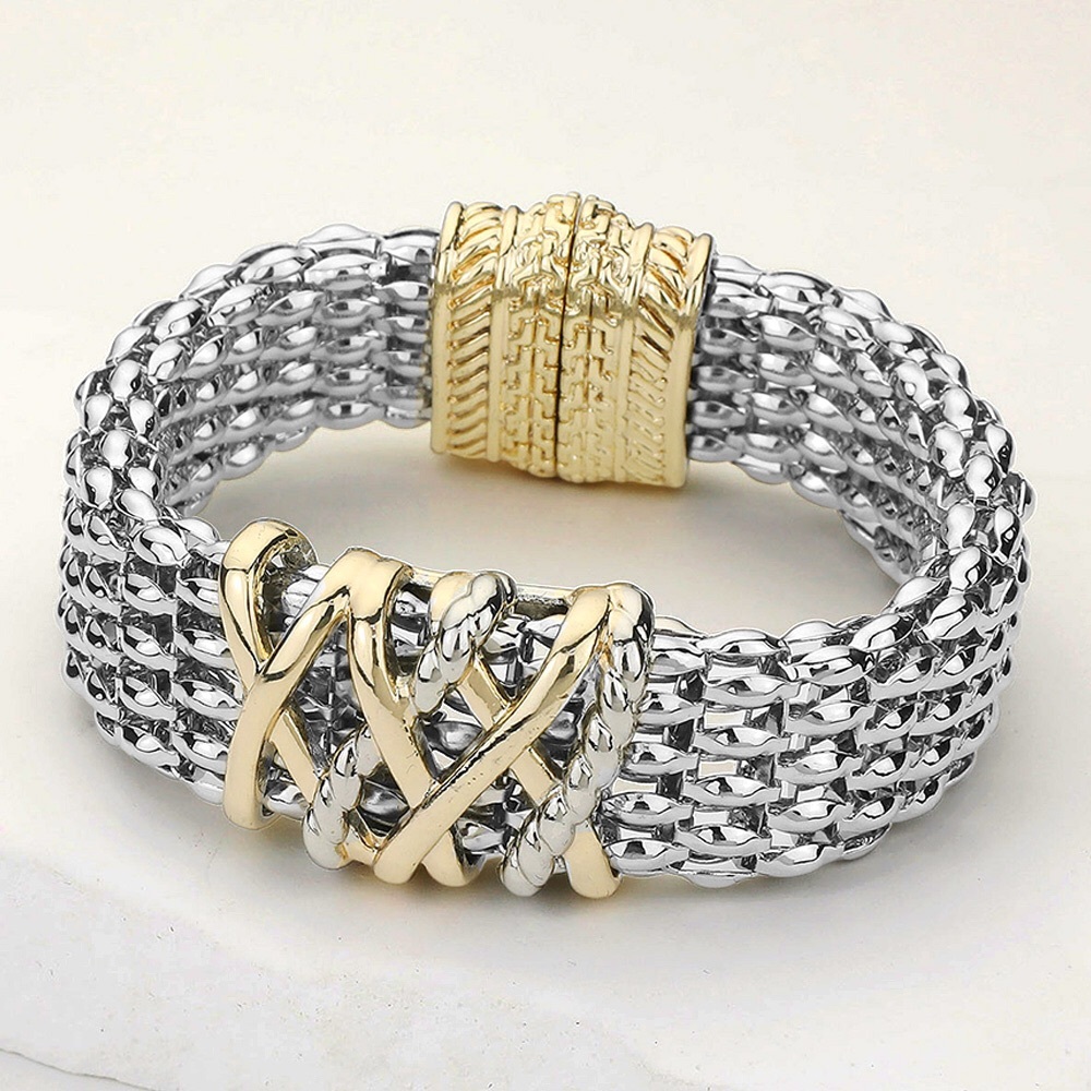 14K Gold Plated 2-Tone Textured Chain Bracelet